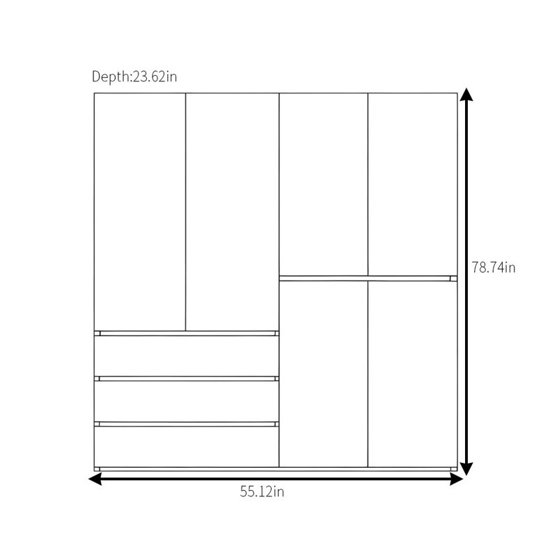 Garde-robe moderne et segmentée, H 78,74 po x l 55,12 po x P 23,62 po