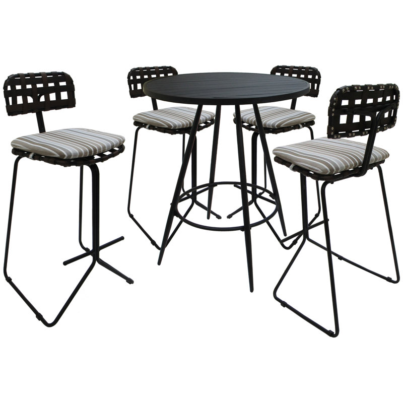 Tabouret de bar en métal avec coussin Ayyash, Noir, Beige