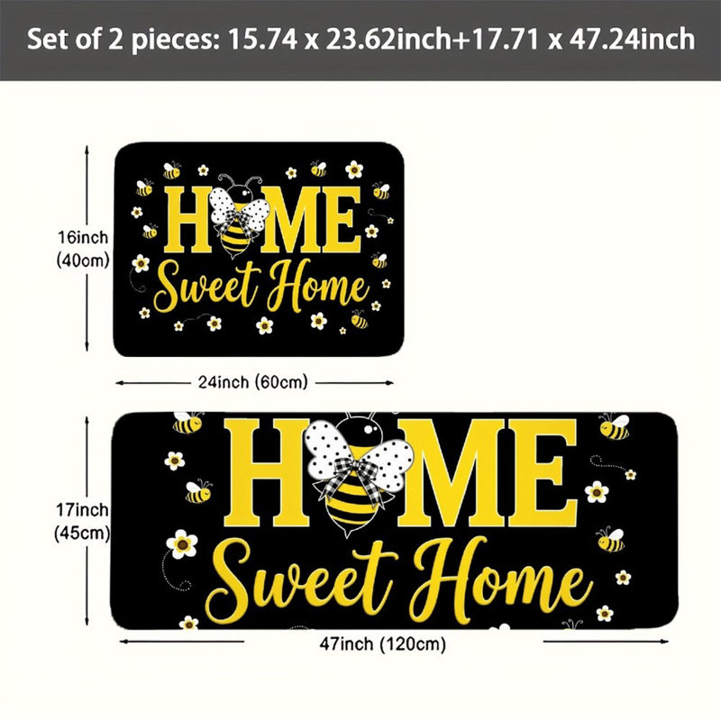 Ensemble de 2 tapis de sol en flanelle à motif d'abeilles mignonnes pour la maison