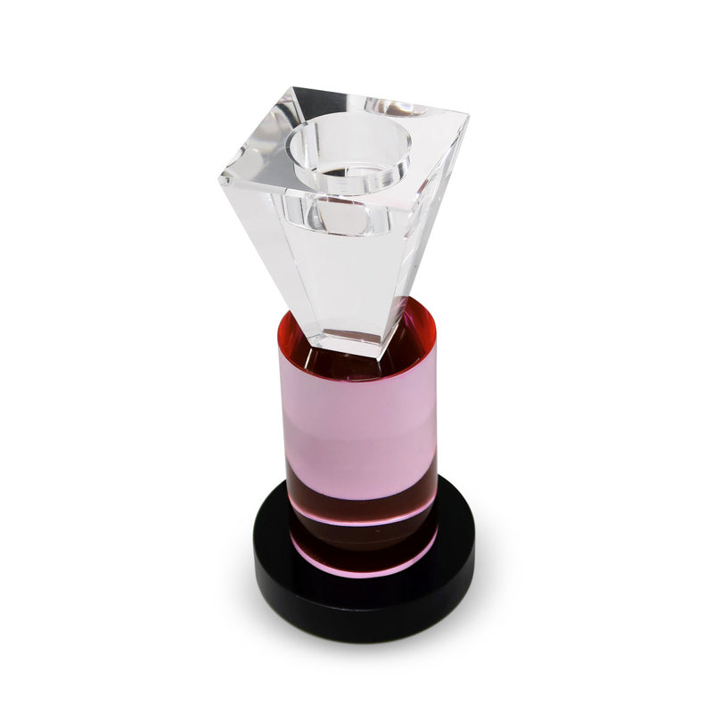 Bougeoir en cristal rose / transparent