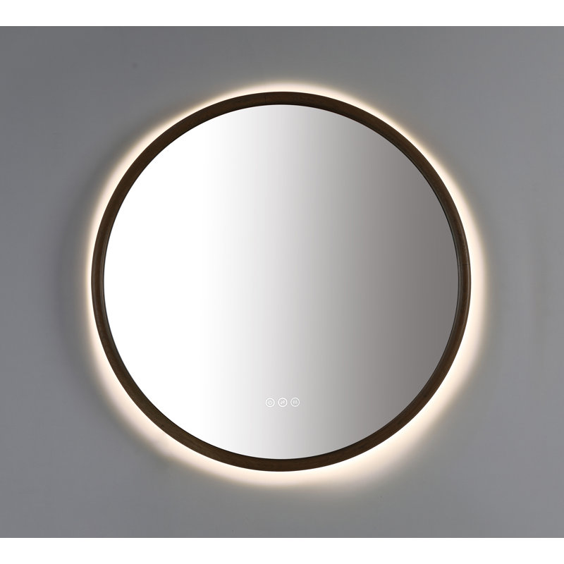 Miroir anti-buée en chêne naturel Veener, Chêne pacane, 29,52 po x 29,52 po, Rond