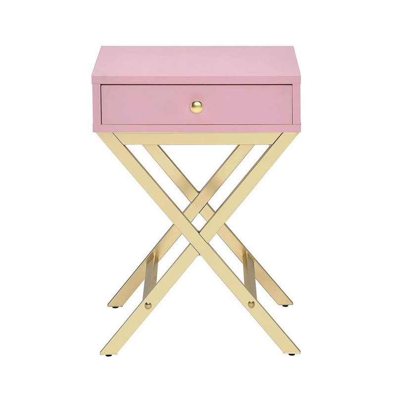 Table d'appoint rectangulaire avec un tiroir, rose et or