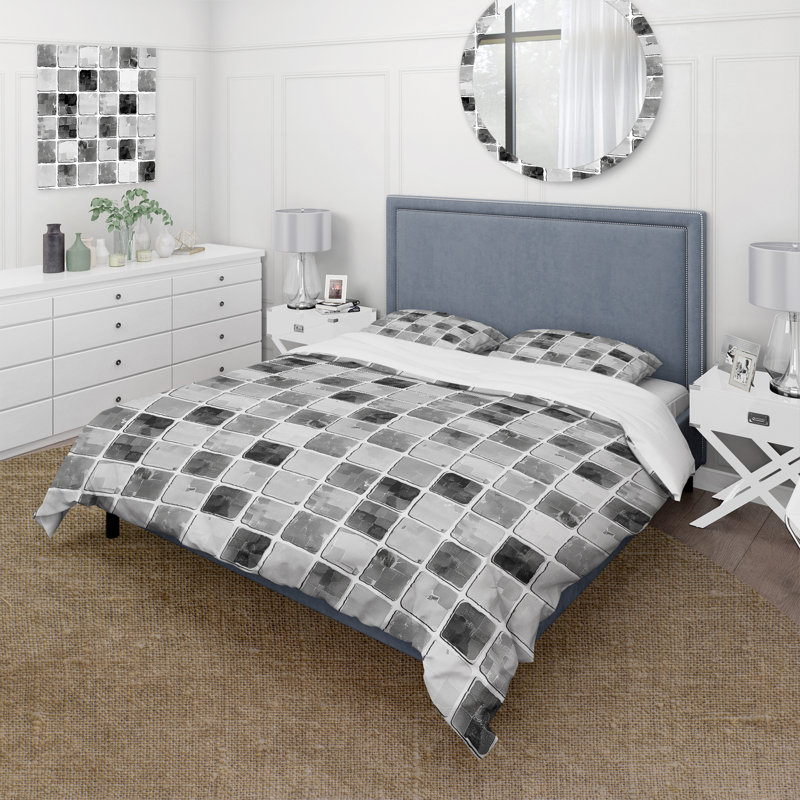 Ensemble de housse de couette gris Midcentury Mosaic Tiles IV - Midcentury, Housse de couette simple + 2 taies décoratives st