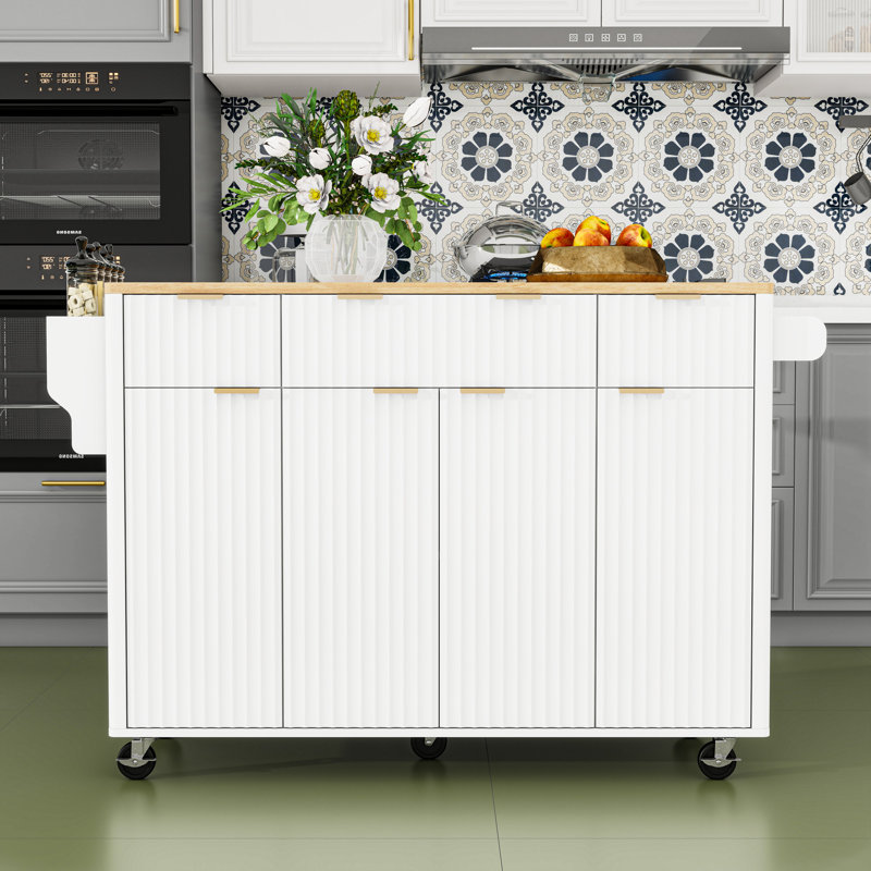 Kitchen Island with Drop Leaf, Power Outlet, 4 Doors, 3 Drawers and Adjustable Shelves