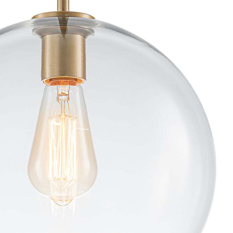 Honorius 1-Light Glass Globe Single Pendant, Gold, Clear
