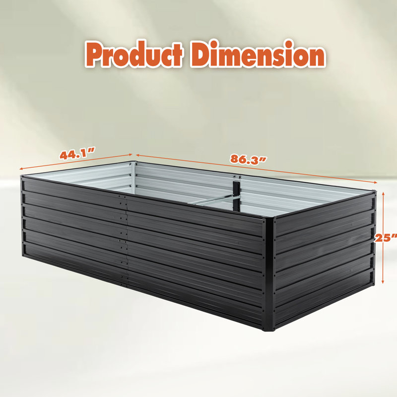 Lit de jardin surélevé en métal galvanisé 8X4x2 Ft, H 25,66 po x l 84,43 po x P 44,56 po