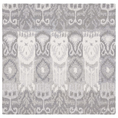 Ikat Hand Tufted Wool/Cotton Ikat Rug in Ivory/Gray