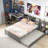 Full Size Solid Wood Bed Frame With Bookcase Headboard & Twin Size Trundle-2003601695