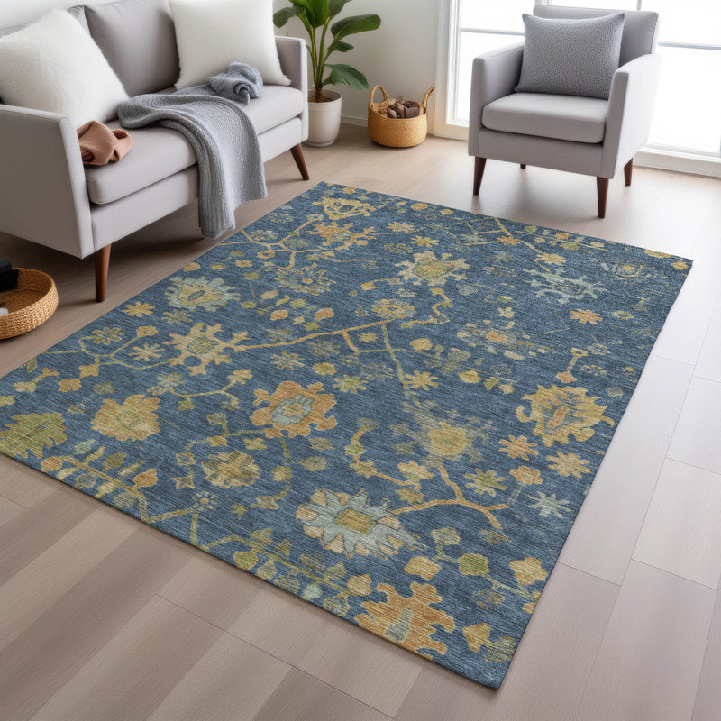Machine Washable Indoor/Outdoor Xhevrie Navy Rug, Rectangle 10' x 14'