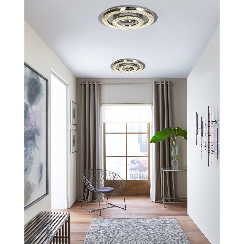 Moberg 2-Light 22.8" Chrome LED Flush Mount With Clear Crystal Accents