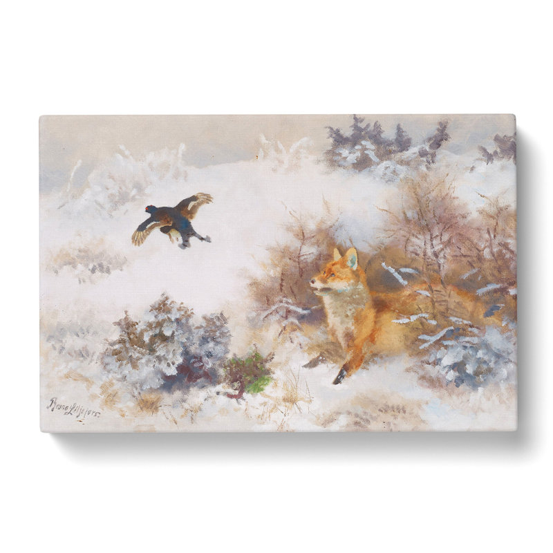 Fox And Black Grouse by Bruno Liljefors - Wrapped Canvas Painting, 35cm H x 50cm W x 3cm D