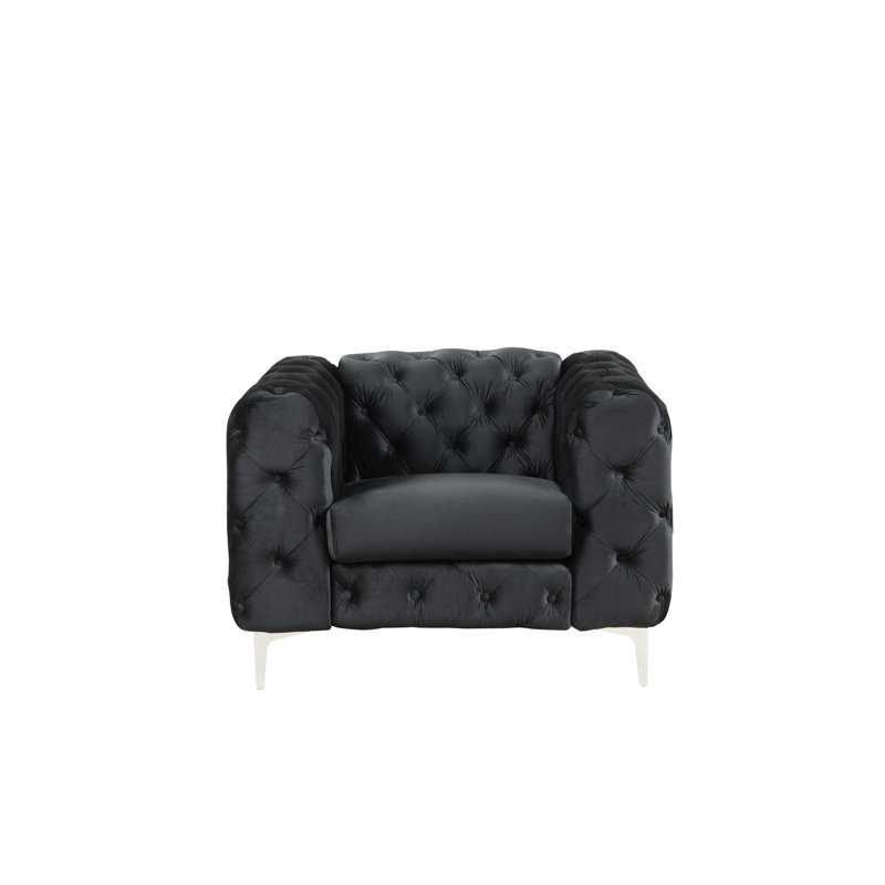 Gladys Velvet Armchair, Black Velvet, Silver