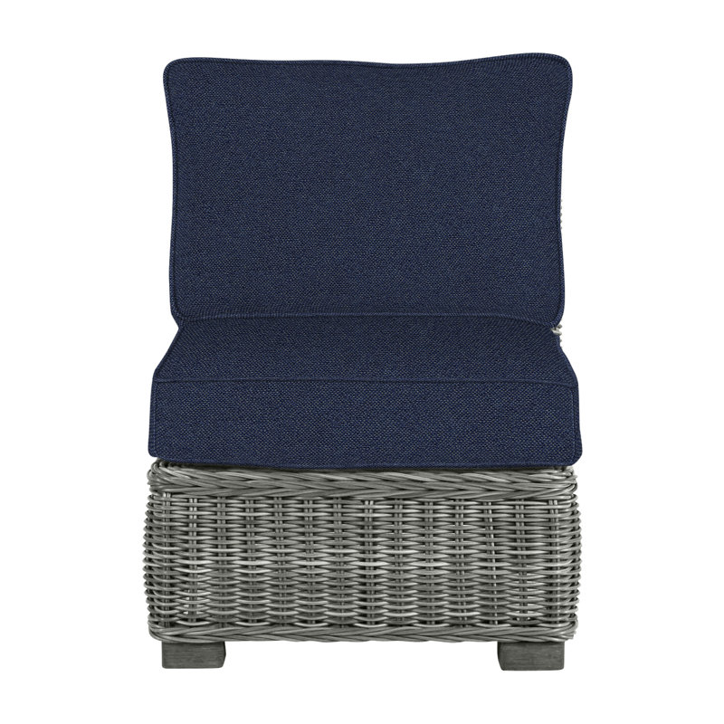 Fauteuil de chambre modulaire d'extérieur en résine tressée rustique N-Dura, Gris ardoise, Welt, Indigo Intermix