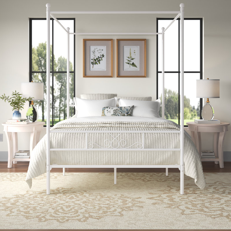 Alex-Jay Metal Canopy Bed, Full / Double, White