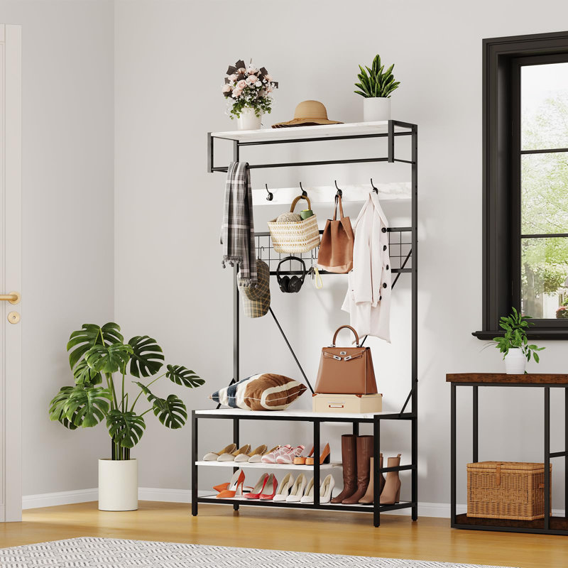 5-in-1 Hall Tree with Bench, Entryway Coat Rack with Adjustable Shelf, Shoe Storage, Hanging Rod & 9 Hooks Storage Stand