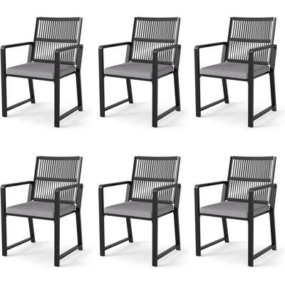 Ensemble de 6 chaises de patio, chaises d'extérieur en métal avec coussin amovible, dossier ergonomique à 105 ° et design tissé, résistant aux intempéries