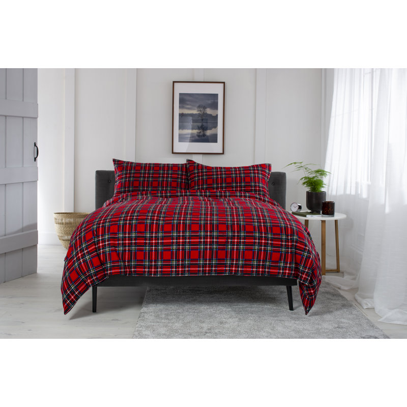 Cotton Plaid Duvet Cover Set with Pillowcases, Kingsize - 2 Standard Pillowcases
