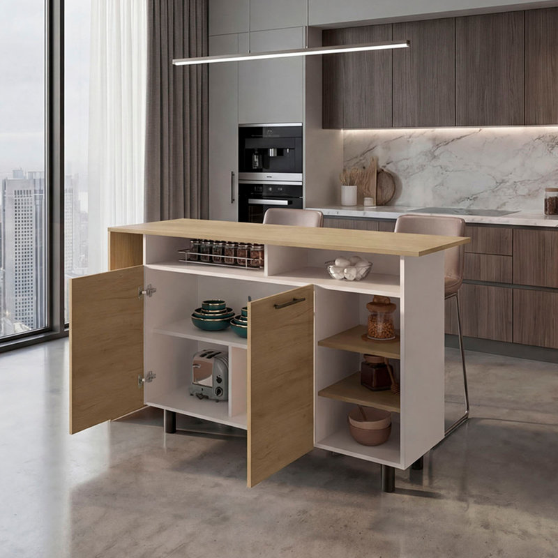 Îlot de cuisine avec armoire de rangement Korega, Blanc