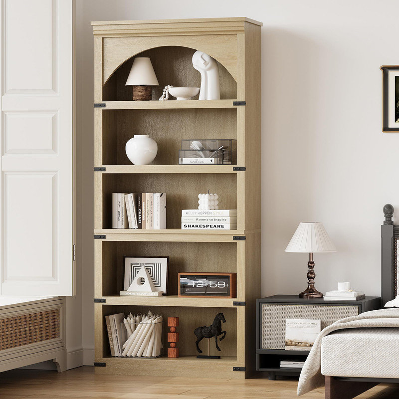 Bibliothèque arquée Bibliothèque à 5 tablettes 68,7 "de hauteur Farmhouse, Beige