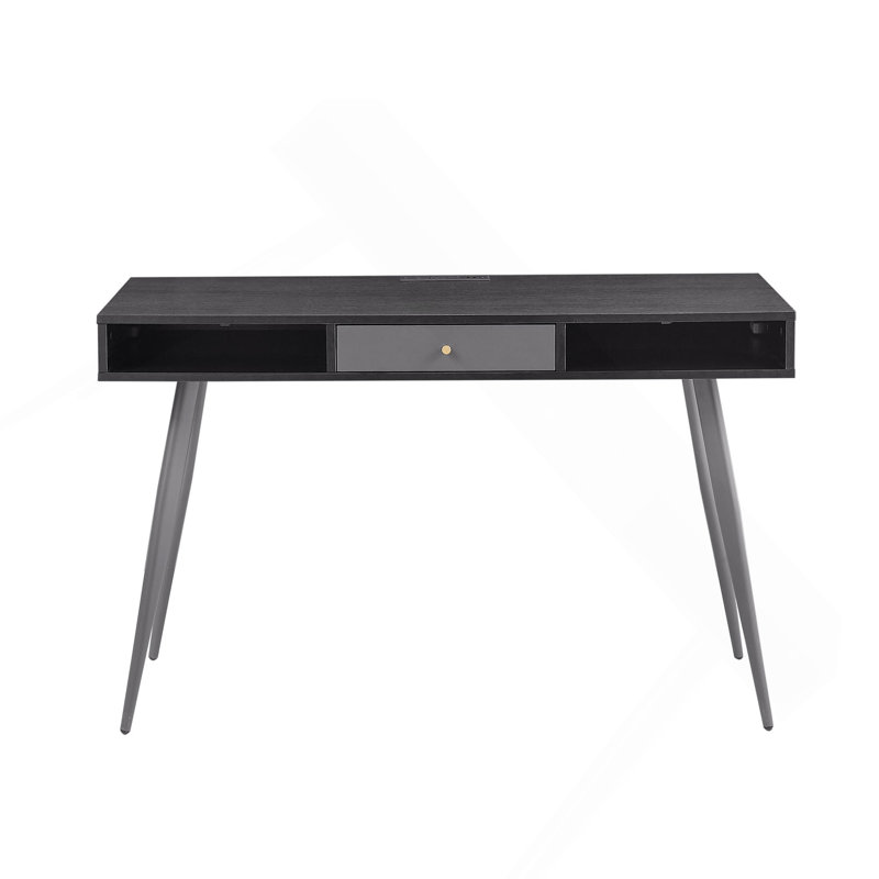 Bureau d'écriture Mid-Century avec ports USB et prise de courant Bureau d'écriture avec tiroirs, bureau d'ordinateur multifonctionnel noir