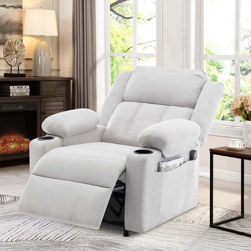 31.9" Wide Modern And Classic Soft Overstuffed Power Standard Chair - Lumbar Heated Massage Recliner With Tray Table & Dual Cup Holders