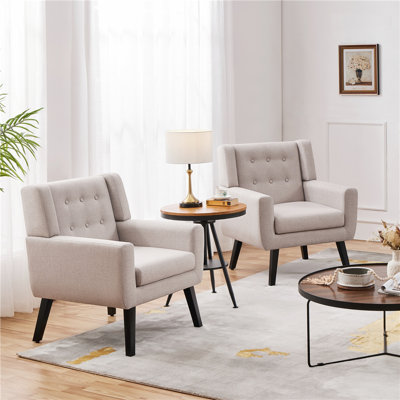 Upholstered Armchair with Solid Wood Legs