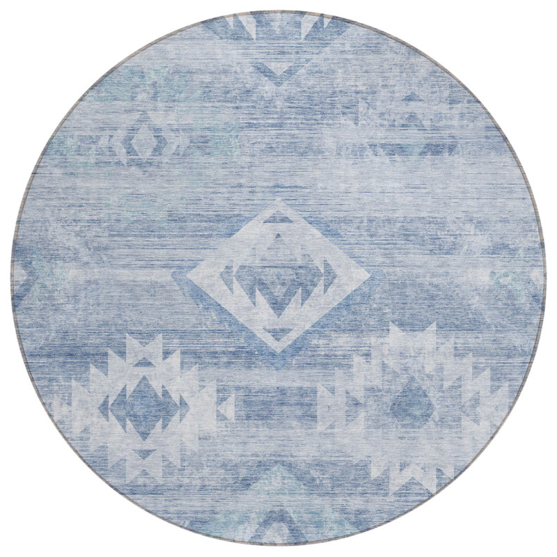 Tapis lavable intérieur / extérieur rond 8 pi bleu et bleu ciel HomeRoots