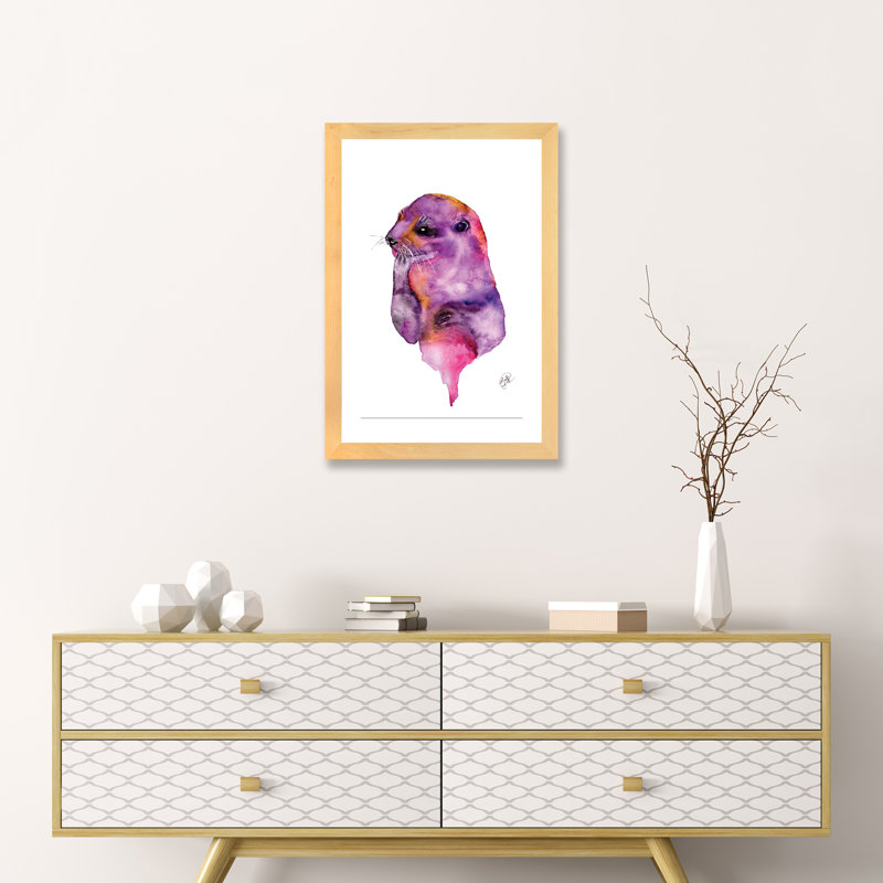 Loutre, art sur toile, H 24 po x l 16 po x P 1 po, Toile avec cadre en bois beige