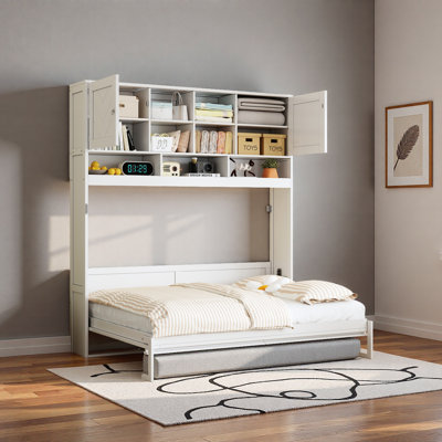 Queen Size Wall Murphy Bed With Ample Storage Space And Chevron Stripes