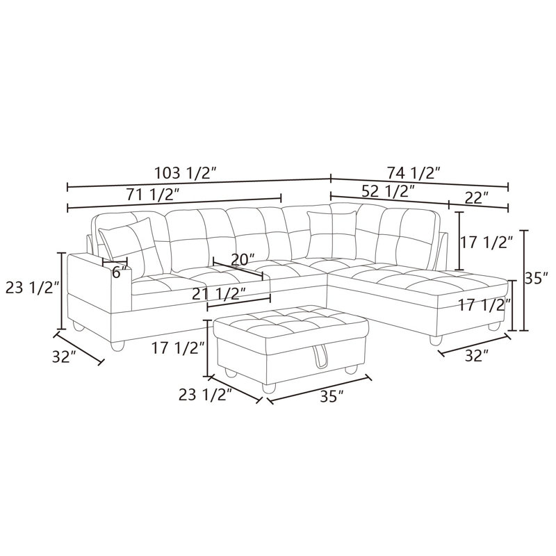 Upholstered Sectional, Right Hand Facing, Red