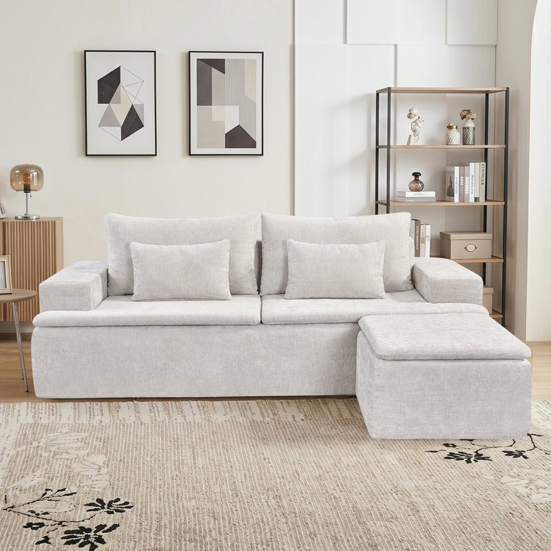 Canapé modulaire 83 po, canapé-lit modulaire en forme de L avec repose-pieds, canapé-lit modulaire à 3 places avec ressorts ensachés, coussins décoratifs pour le salon, aucun assemblage requis