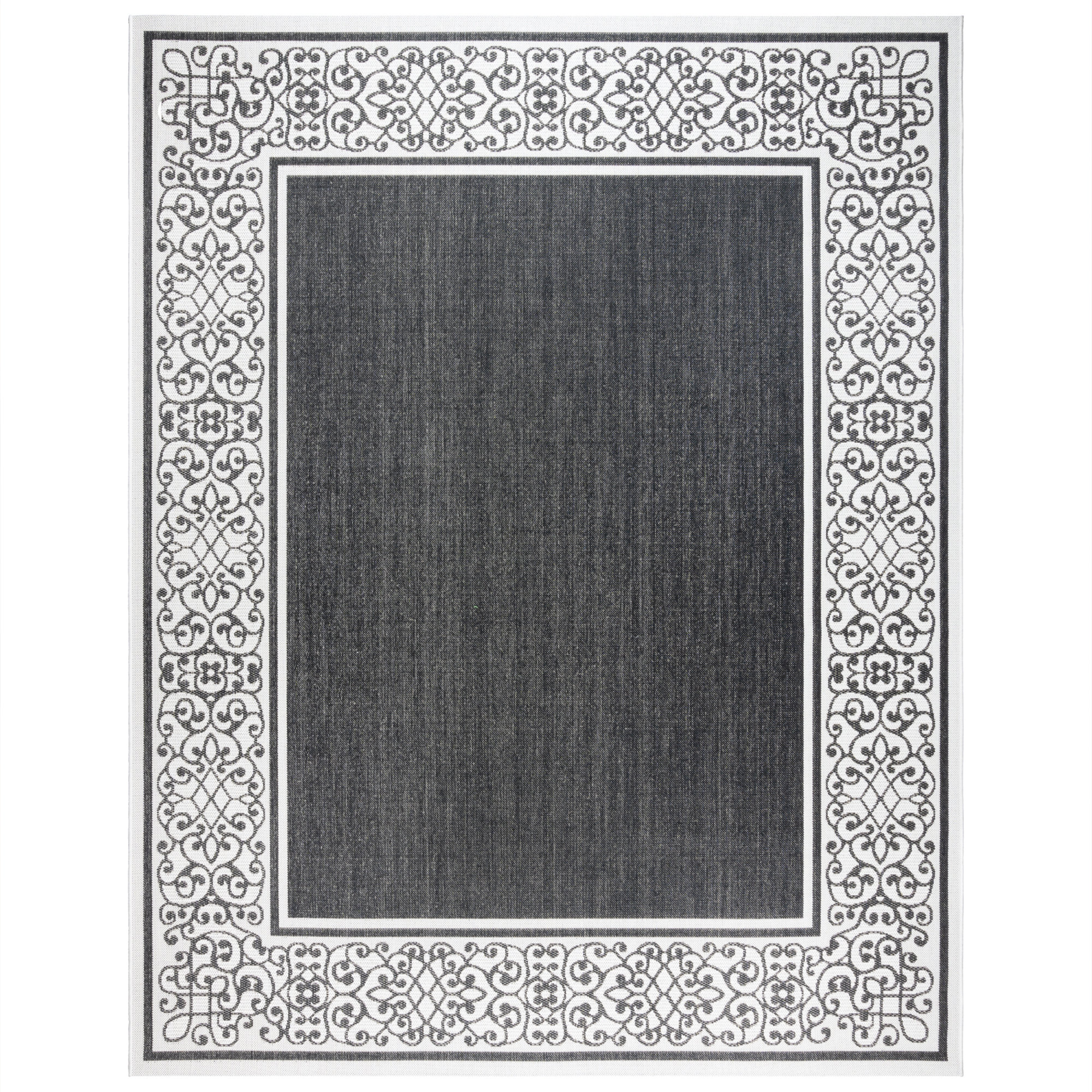 Gertmenian Paseo Scrolled Border Black White Flatweave Indoor/ Outdoor ...