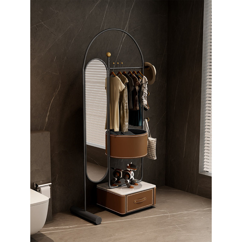 Minimalist Coat Rack With Mirror, Freestanding Storage Rack For Bedroom