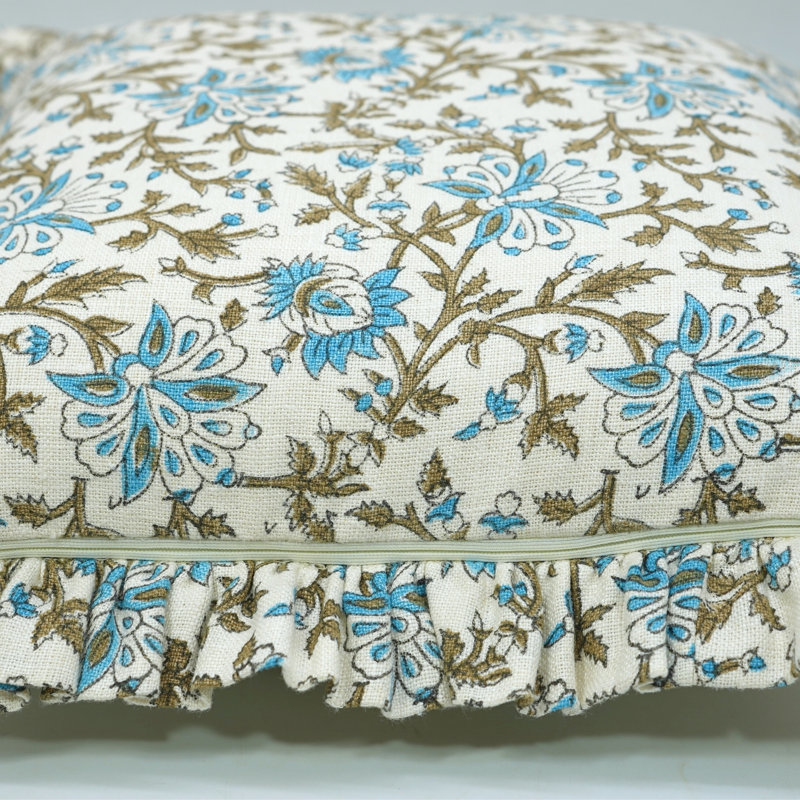 Housse de coussin à motif floral en lin blanc cassé double face à motif floral Fabcline, H 20 po x l 20 po, Carrée
