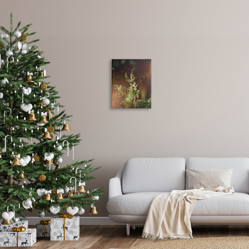 «Winter Snowfall Night Pine Tree» par Lil 'Rue, H 20 po x l 16 po x P 1,5 po