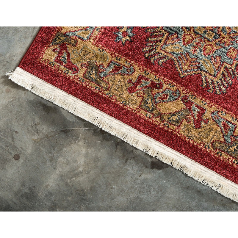 Tapis rouge de style oriental Eesi, Tapis de couloir 2 pi 7 po x 10 pi