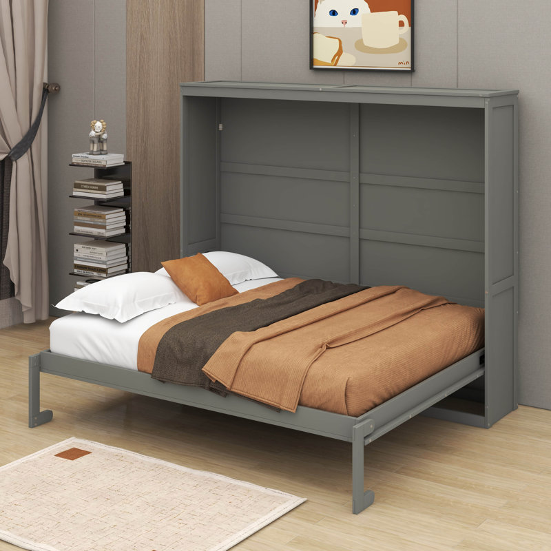 Full Size Murphy Bed Wall Bed, Gray, Full