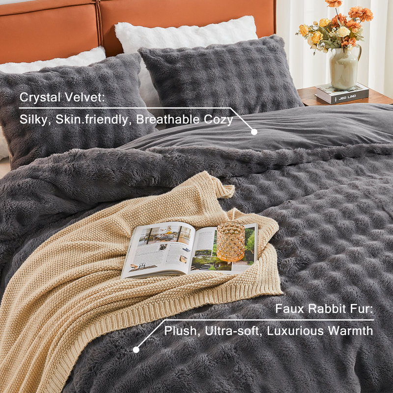 EMME Luxury Elegant Shaggy Bubble Bedding Sets，Faux Fur Duvet Cover  , 2/3 Pieces Soft Fluffy Comforter Cover, Cozy Warm for Winter