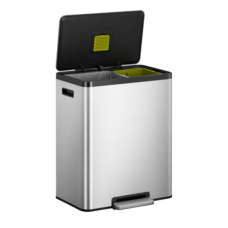 Ecocasa Recycling Bin, 66cm H x 53cm W x 37.3cm D, 60 L, Stainless Steel