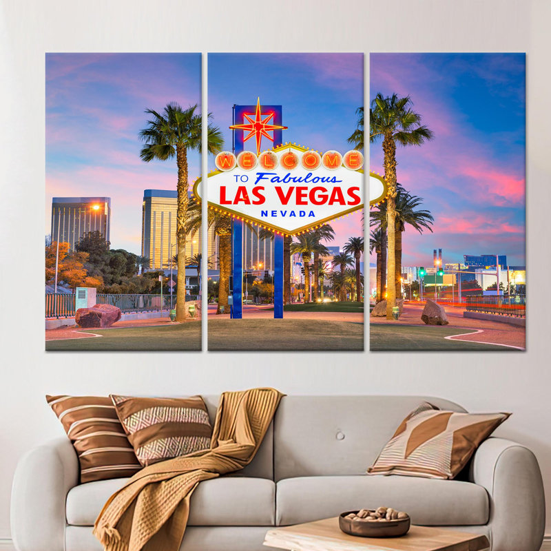 Toile imprimée: vue de Las Vegas, décor du Nevada, art mural paysage urbain, toile tendue 3P, H: 35,4 po x l: 70,9 po