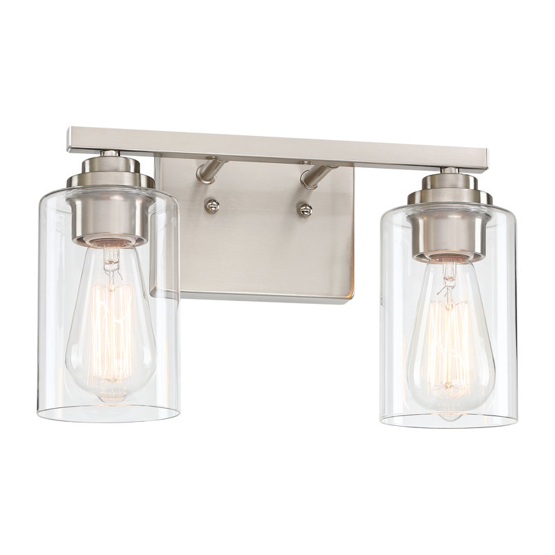 Luminaire de salle de bain à intensité variable en verre transparent, Deux lumières, Nickel brossé