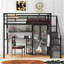 Lit mezzanine double en métal avec garde-robe, bureau, tablettes de rangement, noir