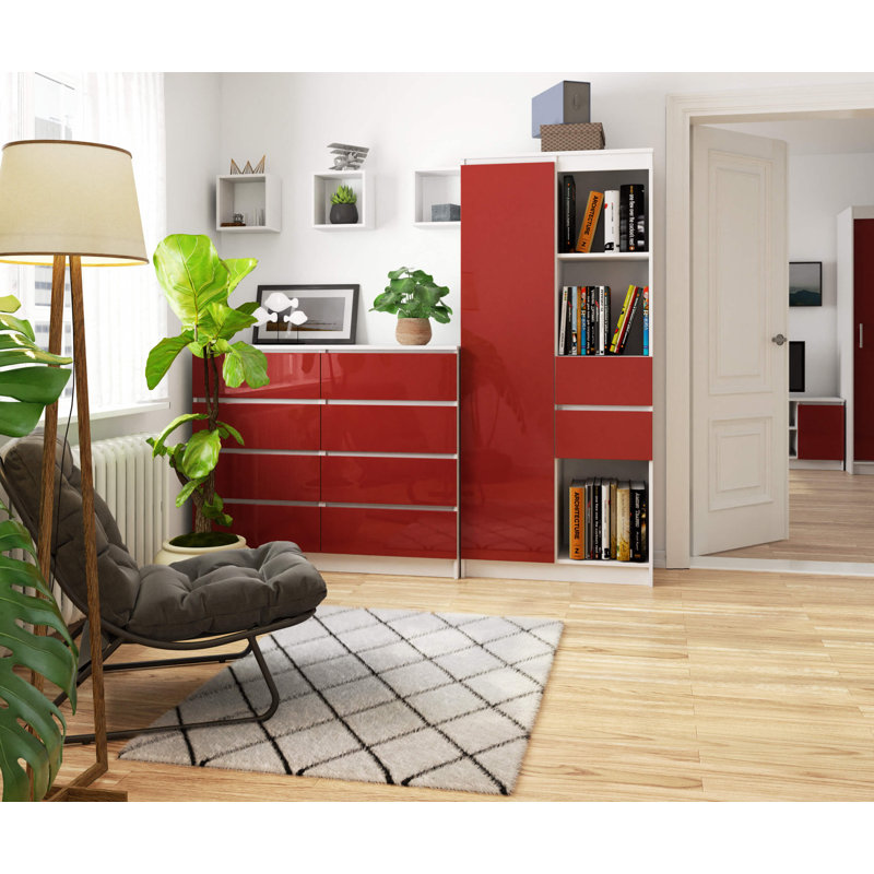 Alexs 180cm H x 80cm W Standard Bookcase, Red Gloss