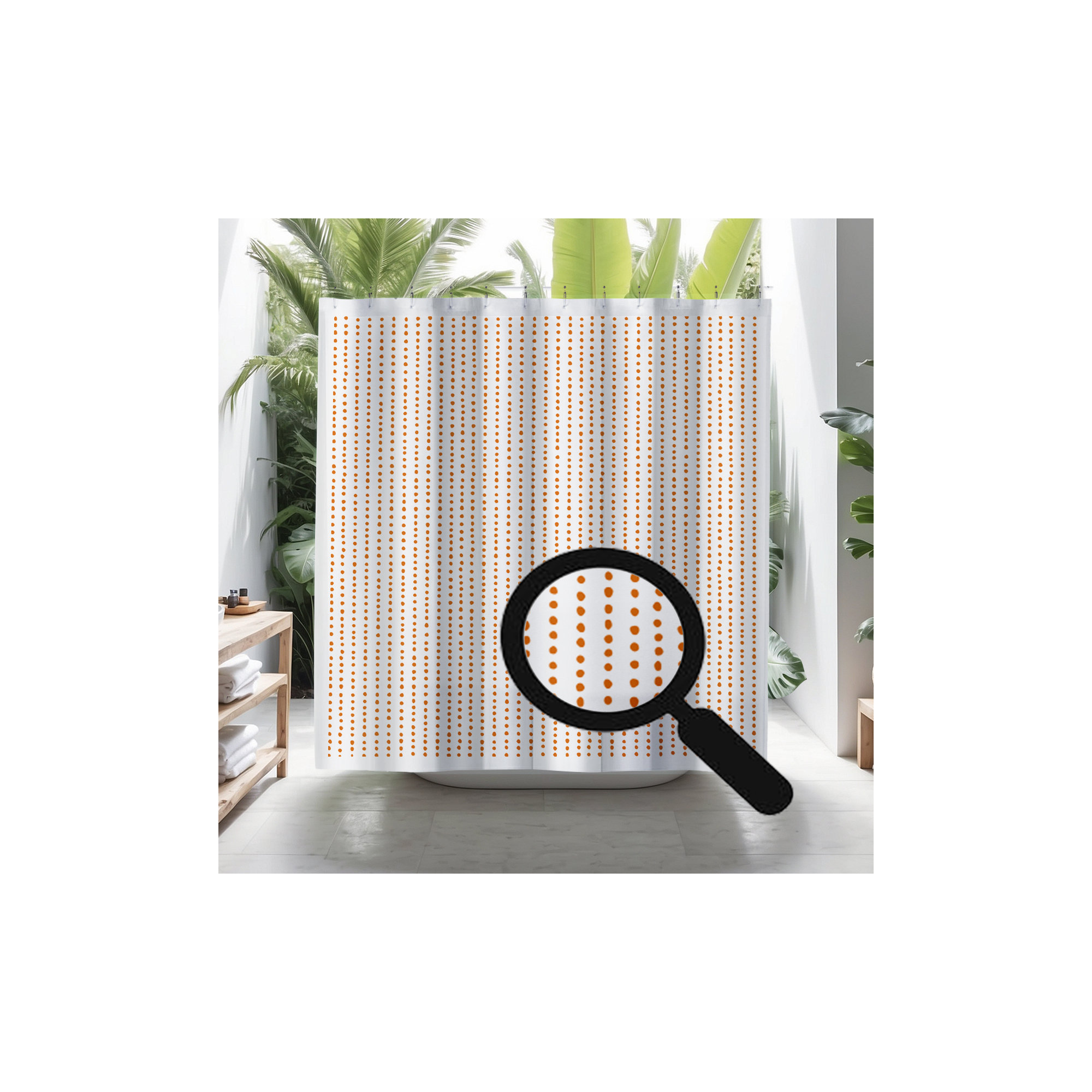 Thora Dots Mid-Century Shower Curtain, Orange