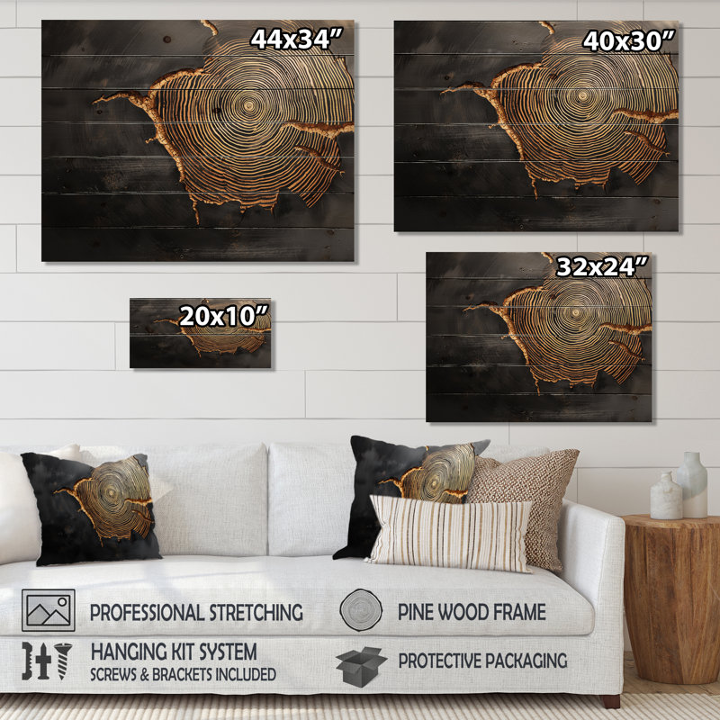 Stone Black Wood Slide Harmony - Tree Wood Wall Decor - On Natural Pine Wood, 30" H x 40" W x 0.78" D