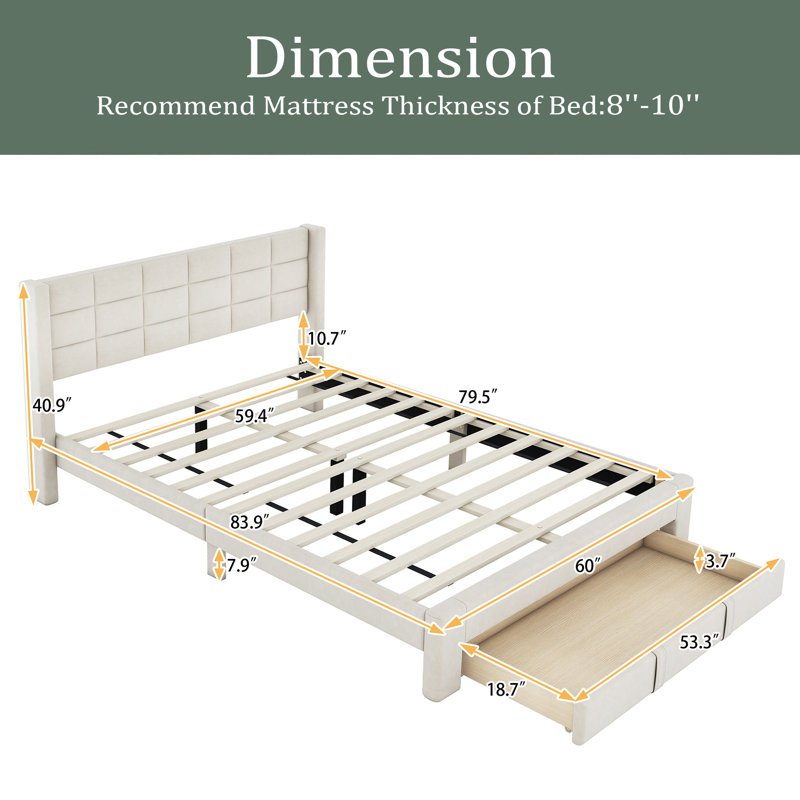 Lit plateforme avec rangement Beisel, Beige