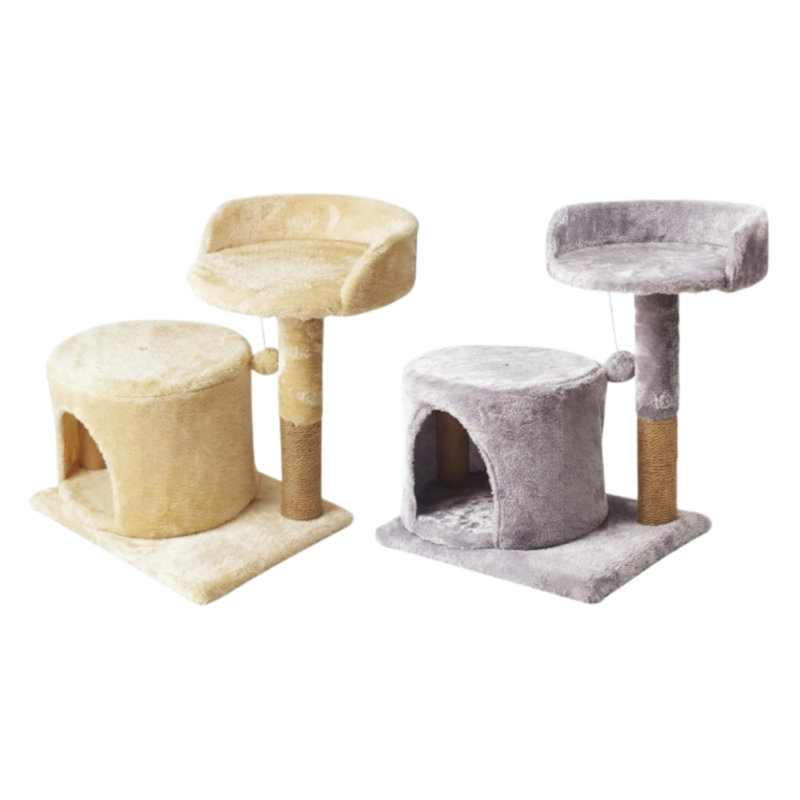 Arbre à chat simple avec un lit pour chat confortable, des poteaux durables et résistants aux égratignures, compacts et peu encombrants, convenant à la fois aux jeux et au repos des chats.