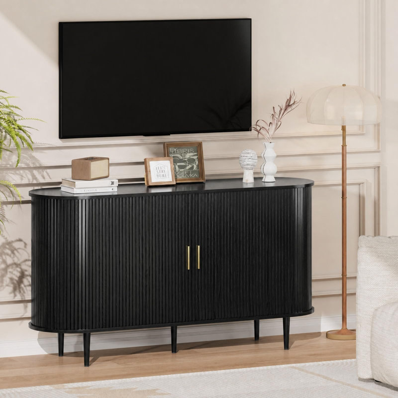 Armoire de rangement 55 po avec portes coulissantes et tablettes réglables, 15.75"D x 55.09"W x 29.53"H, Black