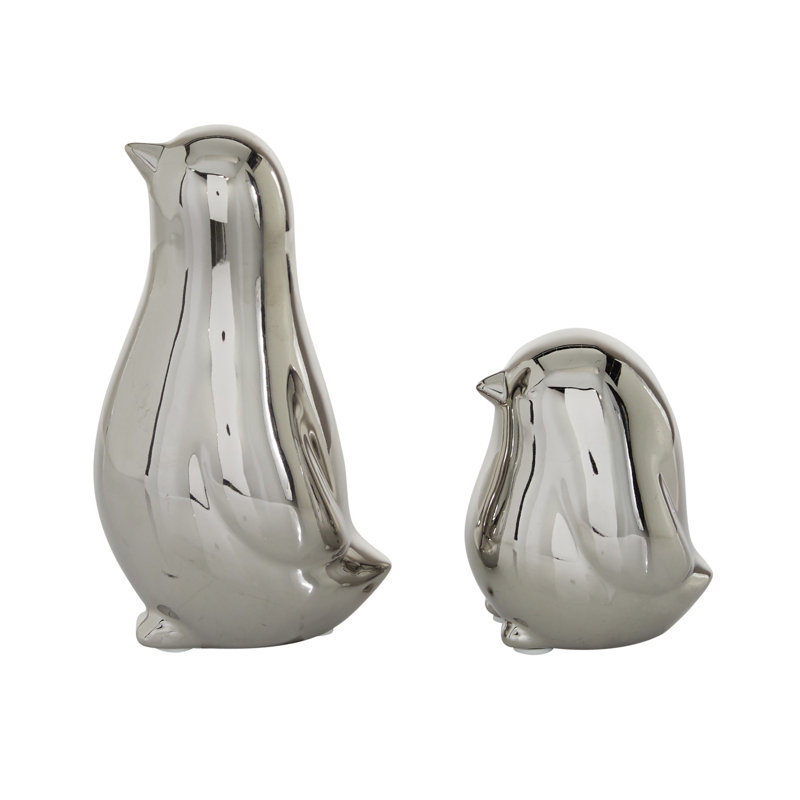 Silver Porcelain Bird Sculptures Set of 2