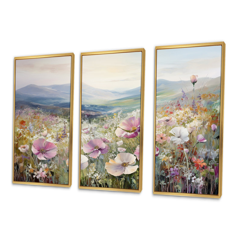 «Pink Ranunculus Field In Mountain II», ensemble de reproductions d'art mural, Cadre flottant doré